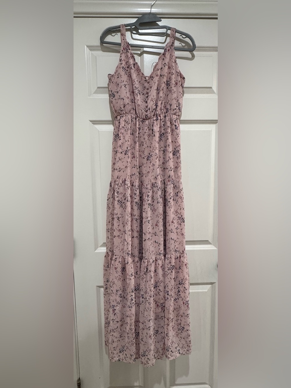 Melloday Women's Floral Pastel Tiered Long Skirt Dusty Pink Size S Flowy
